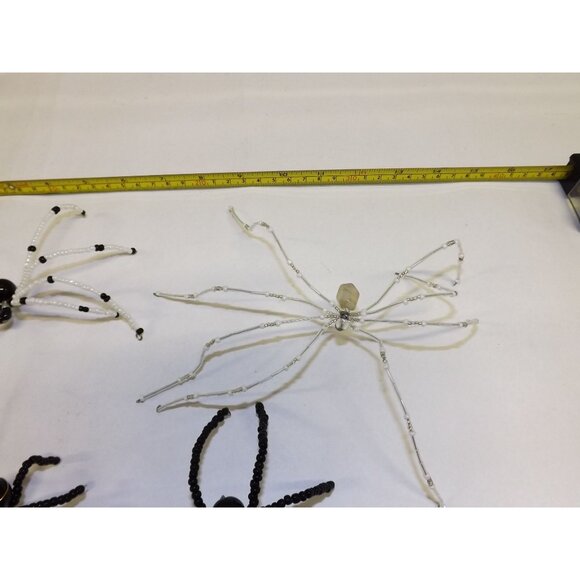 Handmade Beaded Spider Ornaments Set Of 7 Decor Figurines Beads Stones Ooak BagD - Picture 3 of 16